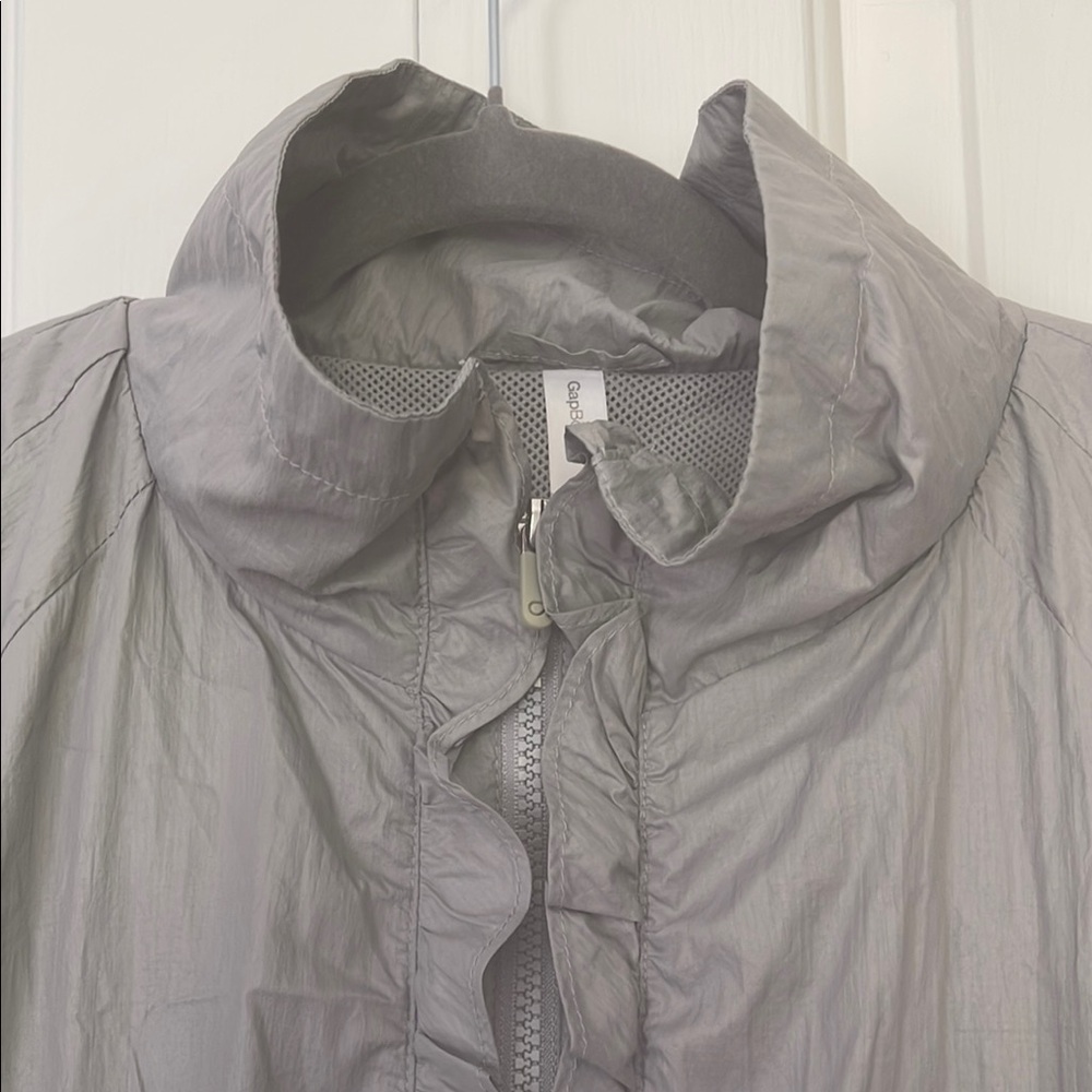 Gap Gray Ruffle Front Utility Jacket With Standin… - image 2